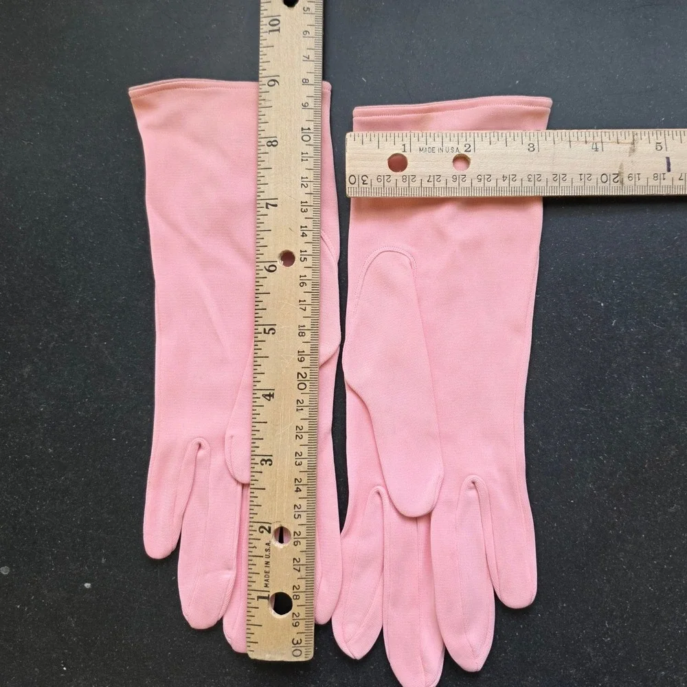 Vintage Formal Dress Gloves One Size Pink Button Wrist Length Retro Mid-Century